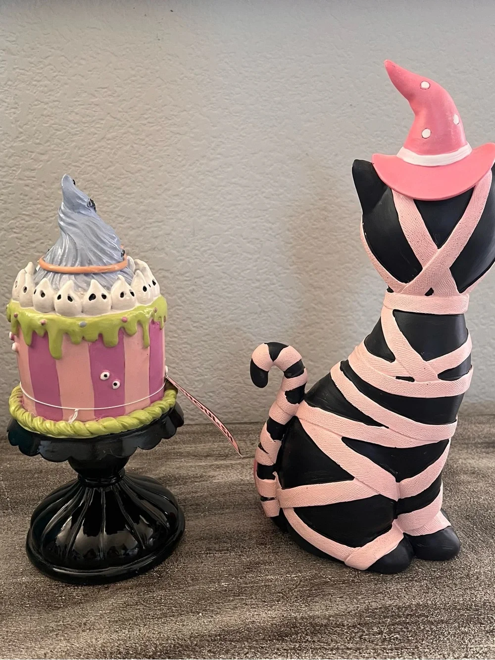 Set of Goblin & Ghoul Halloween BLACK CAT Mummy Witch and Pastel Cake FIGURINES